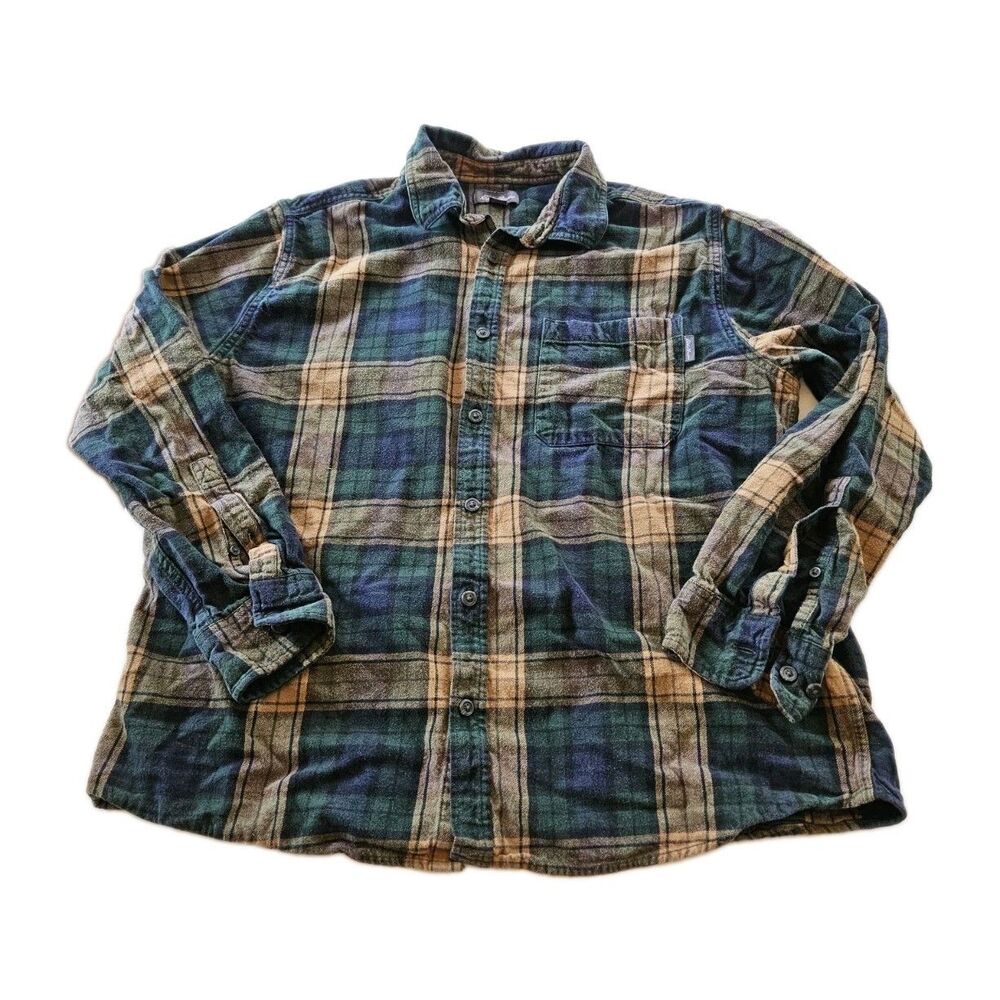 Eddie Bauer Men's XXL Plaid Flannel Cotton Long Sleeve Button-Up Shirt Pockets